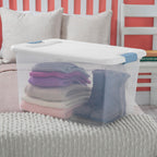 Sterilite 4-Pack 64 Quart Latching Box, Clear Plastic Storage Organizer Bins with White Lids - Large Stackable Containers for Home Bedroom, Dorm Room, and Closet Organization