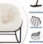 Indoor Rocking Chair, Oversized Outdoor Lounge Chair with Thick Corduroy Cushion & Straps, Wicker Modern Comfy Rocker Egg Chair for Living Room, Bedroom, Porch and Courtyard, Beige