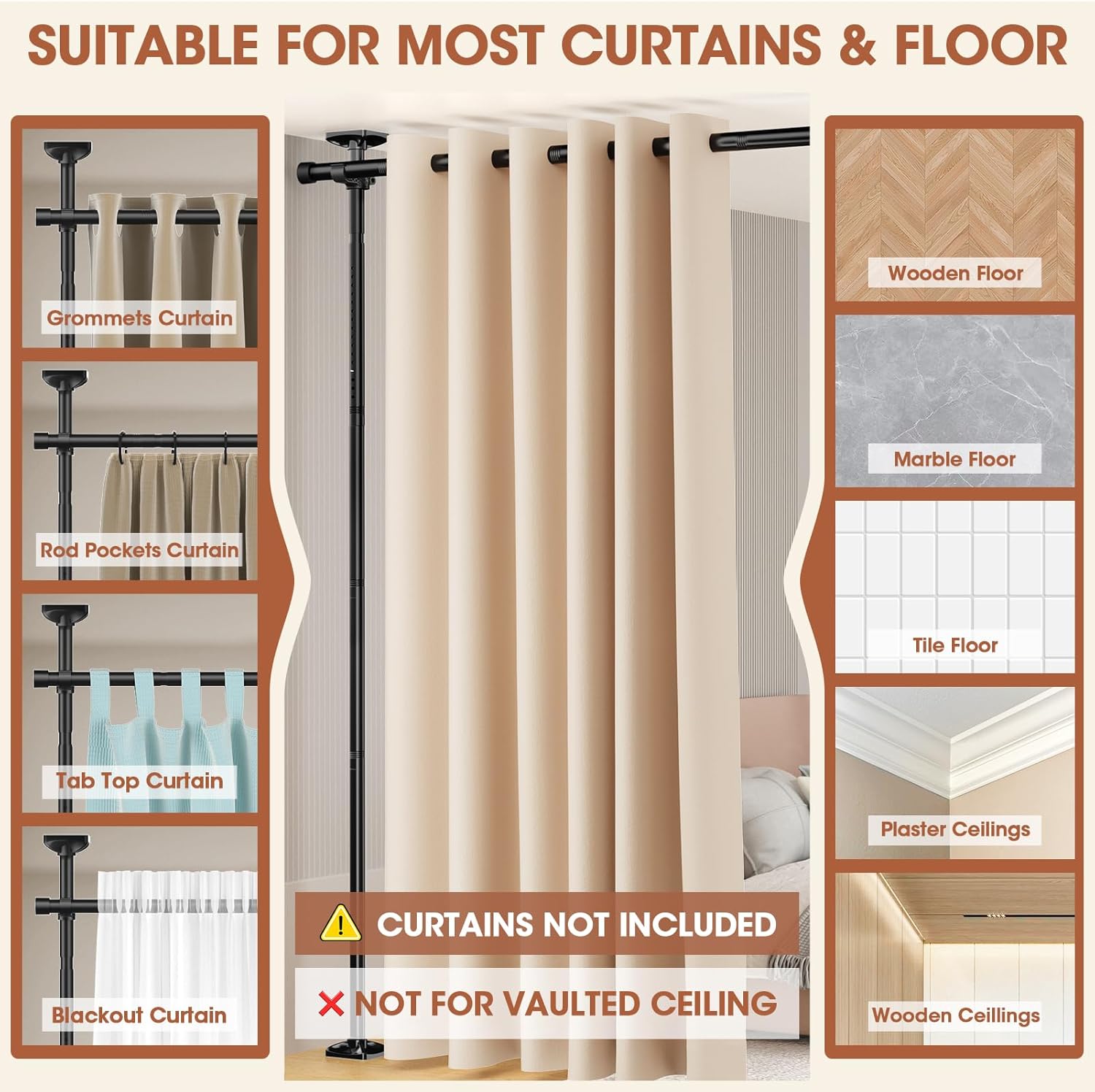 SUNALLY Room Divider Curtain Rod, No Drilling Wall Divider for Room Separation, 4-10ft(H) 28-171inch(W) Adjustable Heavy Duty Partition Space Separator Freestanding Tension Curtain Stand, Black
