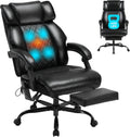 Massage Office Chair with Foot Rest and Heating, Executive Ergonomic Reclining Leather Office Chair, Big and Tall Desk Chair with Vibration Massager, Computer Gaming Chair for Home & Office Black