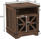 Farmhouse End Table with Mesh Barn Door,24" Large Sofa Side Table with Adjustable Storage Shelf, Nightstand with Outlet,Storage Cabinet and Water-Resistant Finish for Living Room, Bedroom, Brown
