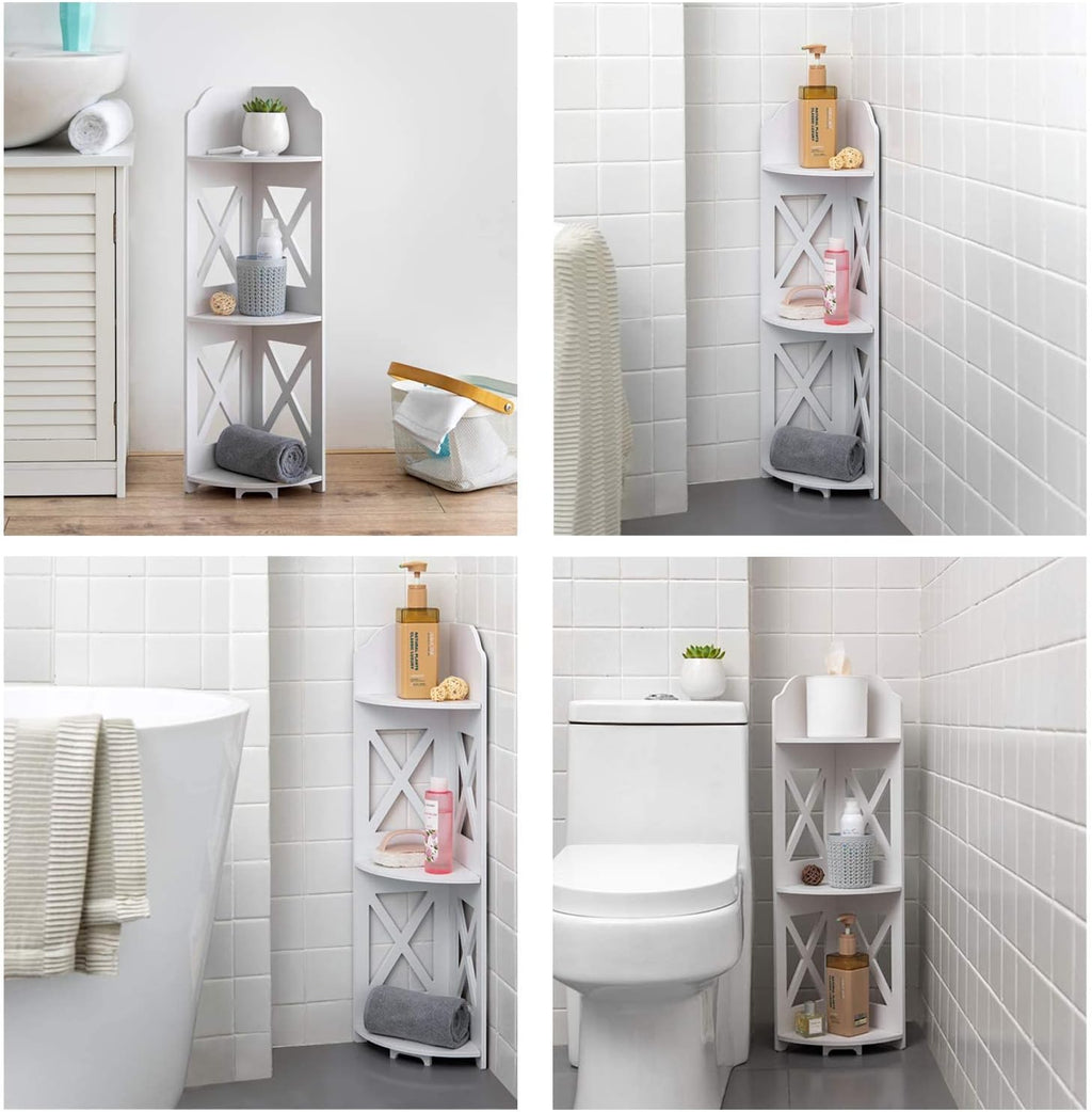 J JINXIAMU Corner Shelf Stand, Storage Organizer Great for Bathroom, Corner Shelf Perfect for Small Space,Waterproof Stand Also Use for Toilet Paper Stand,White