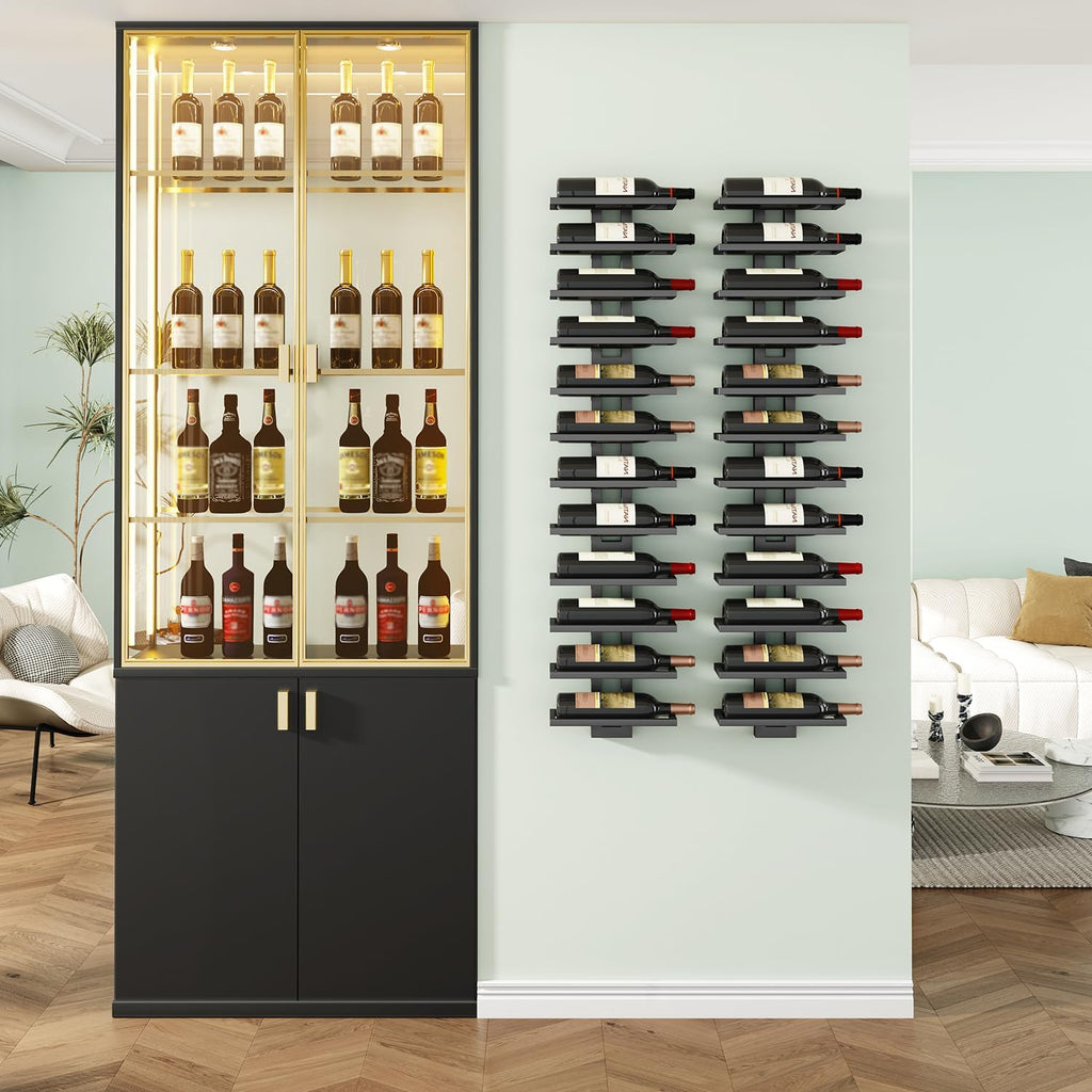 IBUYKE Wall Mounted Wine Rack 12 Bottle,Metal Wine Bottle Holder for Wine Bottles, Liquor, Champagne,DIY Wall Wine Rack for Home Bar Storage and Display,Black,UTMJ909B