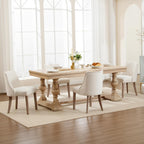 Kmax Fabric Dining Chairs Set of 2 Upholstered Side Chairs Farmhouse Accent Chairs with Nailhead Wood Legs for Dining Room Guest Room Restaurant, Cream