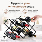 Metal Wine Rack – Matte Black Carbon Steel, 10-Bottle Countertop & Hangable Wine Holder, Modern Geometric Design, Rustproof, Under-Cabinet Display, No Assembly Needed for Countertop Use
