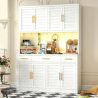 52" Wide Kitchen Pantry Cabinet with 6 Adjustable Shelves, 71" Tall Large Capacity Kitchen Hutch Storage Cabinet with Microwave Stand, 3 Storage Drawers for Dining Room, Kitchen, White
