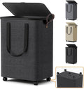 Laundry Basket with 5 Wheels, Tall Dirty Laundry Hamper, Rolling Laundry Basket with Lid, Collapsible Clothes Hamper for Bathroom Bedroom Dorm Laundry Room, Deep Gray, 75L