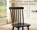 PrimeZone Windsor Dining Chairs Set of 6 - Solid Rubber Wood Farmhouse Kitchen Chair with Spindle Back, Mid-Century Modern Side Dining Chair for Dining Room, Kitchen & Restaurant, Black