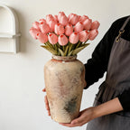 Ceramic Flower Vase, 10.6" Tall Rustic Farmhouse Vase, Decorative Pottery Vase with Glazed Interior for Fresh Flowers, Olive Branches, Mantel, Entryway and Dining Room Decor
