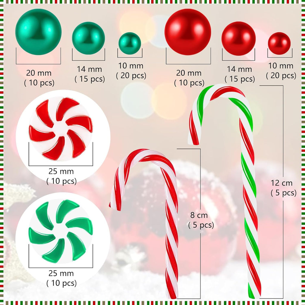 120 Pcs Christmas Vase Filler, Floating Green Red Fake Candy Cane Beads Pearls for Vases for Table Decorations Centerpieces