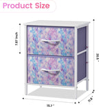 Stero Nightstand, Kids Dresser with 2 Drawers, Steel Frame Bedside Furniture, Wood Top Fabric Night Stand, Colorful End Table for Home, Bedroom, Office Tie-dye Purple