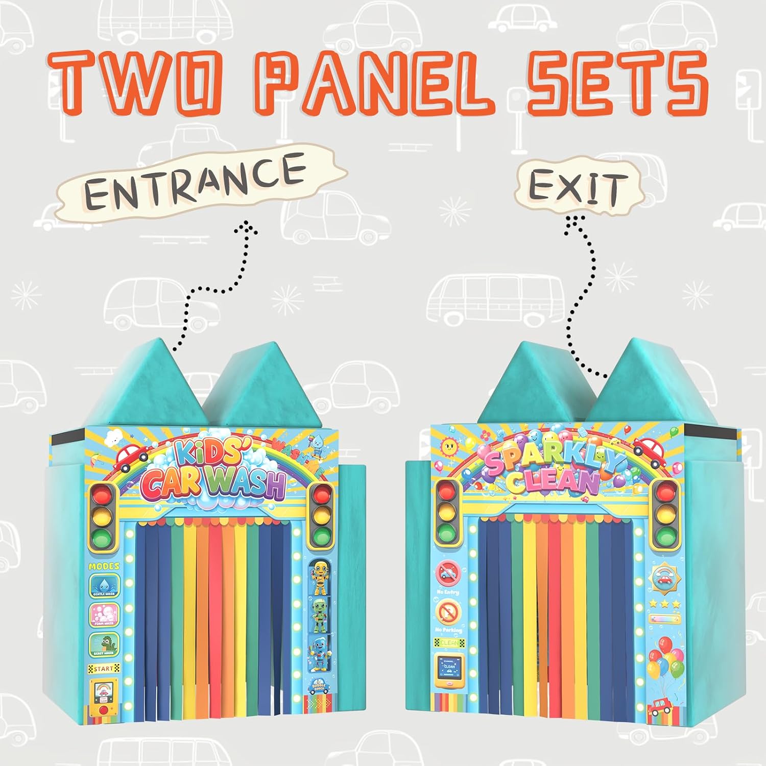 Play Panel for Kids Play Couch Foam Sofa Childrens Home Play Modular Couch (Sofa not Included) - Car Wash 3D Style - Set of 2 (Entrance & Exit)