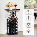 Wine Rack Floating Shelvesr Versatile Liquor Stand for Home Bar Mini Bar Table Wine Holder Stand Liquor Cabinet with Glass Holder Wood Tabletop 19 Bottles Floor Dining Room, Living Room