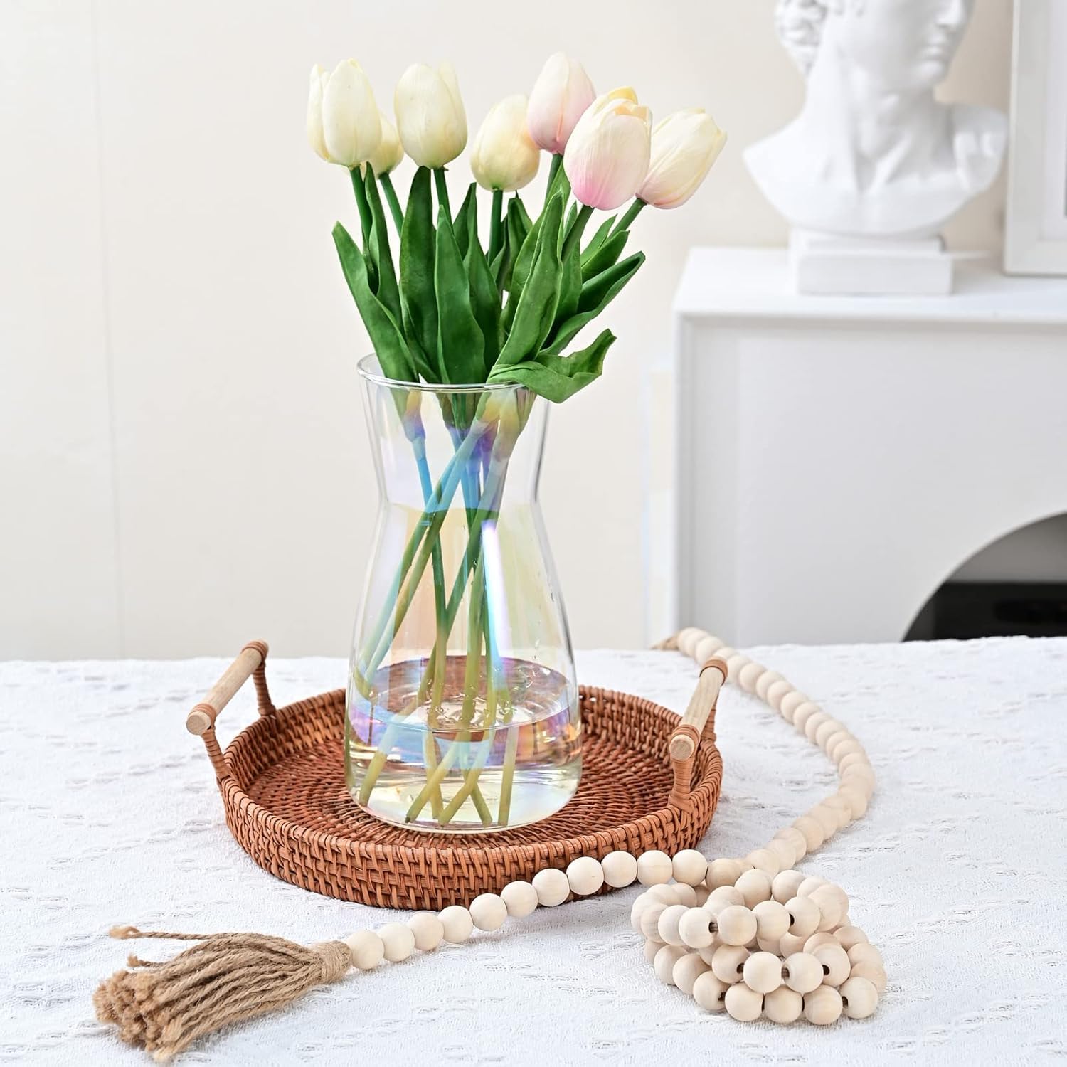 8 inch Iridescent Glass Flower Vases for Centerpiece Table Home Indoor Desk Decor,Ins Modern Boho Style Vase for Wedding Housewarming Gift