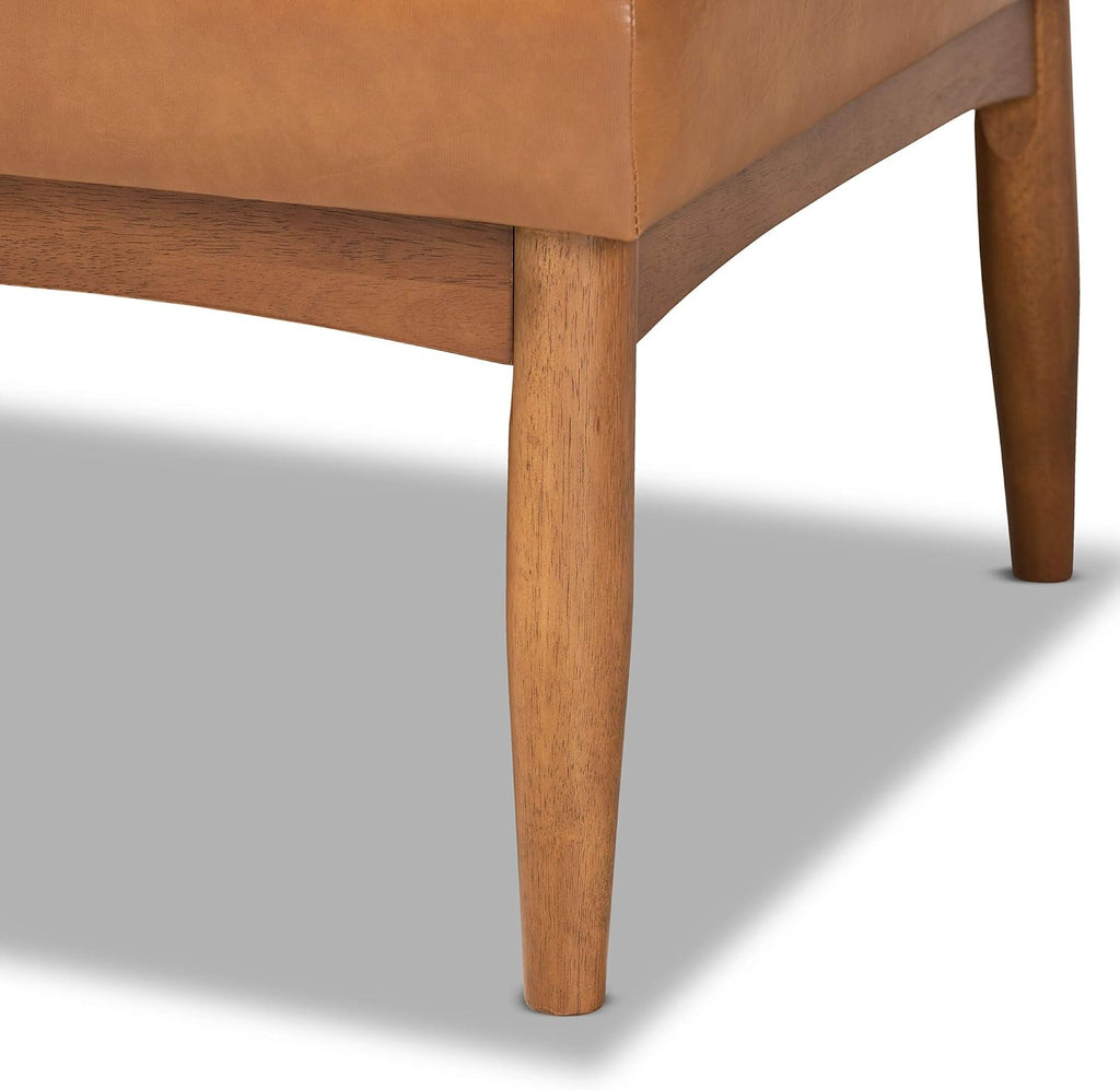 Baxton Studio Arvid Mid-Century Modern Tan Faux Leather Upholstered and Walnut Brown Finished Wood 2-Piece Dining Corner Sofa Bench