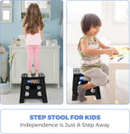 ACKO 2PACK Folding Step Stool - 13" Height Premium Heavy Duty Foldable Stool for Kids and Adults, Kitchen Garden Bathroom Stepping Stool (Black, 2PACK)