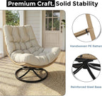 SWITTE Outdoor Rattan Swivel Chair with Thick Cushion, 360°Rotating Wicker Patio Rocking Lounge Chair, Stable Steel Base for Backyard, Balcony, Living Room-Cream