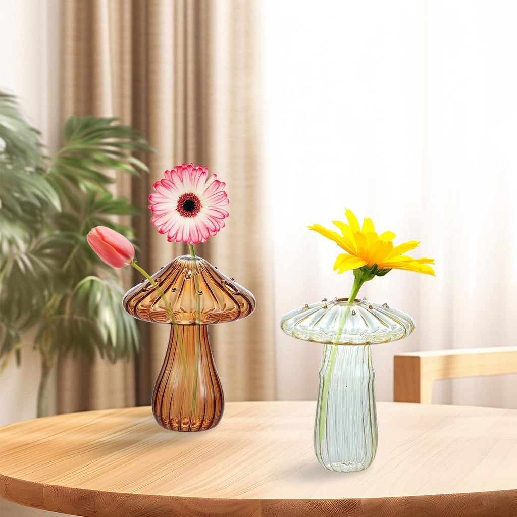 Glass Mushroom Vase, Mini Mushroom Vase, Flower vase, Creative Mushroom Glass Vase Plant Hydroponic Art Plant Table Vase (4 Color)