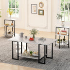 AWQM Faux Marble Table Set,Coffee Table & 2 Side Table, Faux Marble Tabletop and Metal Frame, 3 Piece Table Sets, for Living Room Apartment,White & Black
