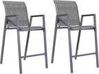 Outdoor Bar Stools Set of 2, 44'' Patio Bar Chairs with Textile High Back, Bar Height Chairs with Straight Armrest and Footrest, Grey