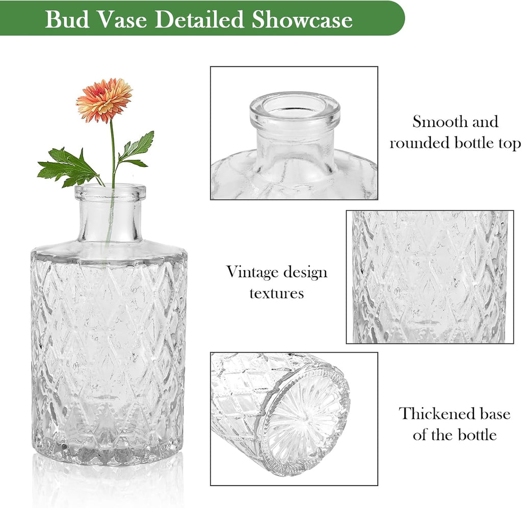 Cieex 16pcs Glass Bud Vase, Small Vase for Flower, Clear Flower Vases for Centerpieces, Mini Vintage Vase in Bulk for Wedding Table Home Decoration