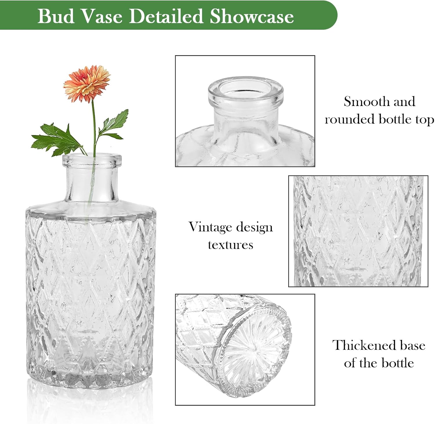 Cieex 16pcs Glass Bud Vase, Small Vase for Flower, Clear Flower Vases for Centerpieces, Mini Vintage Vase in Bulk for Wedding Table Home Decoration