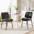 Dining Chairs Set of 2, Mid Century Modern Dining Room Chair, Upholstered Faux Leather Kitchen Chairs with Thick Cushion and Walnut Bentwood Back for Kitchen Dining Room, Black