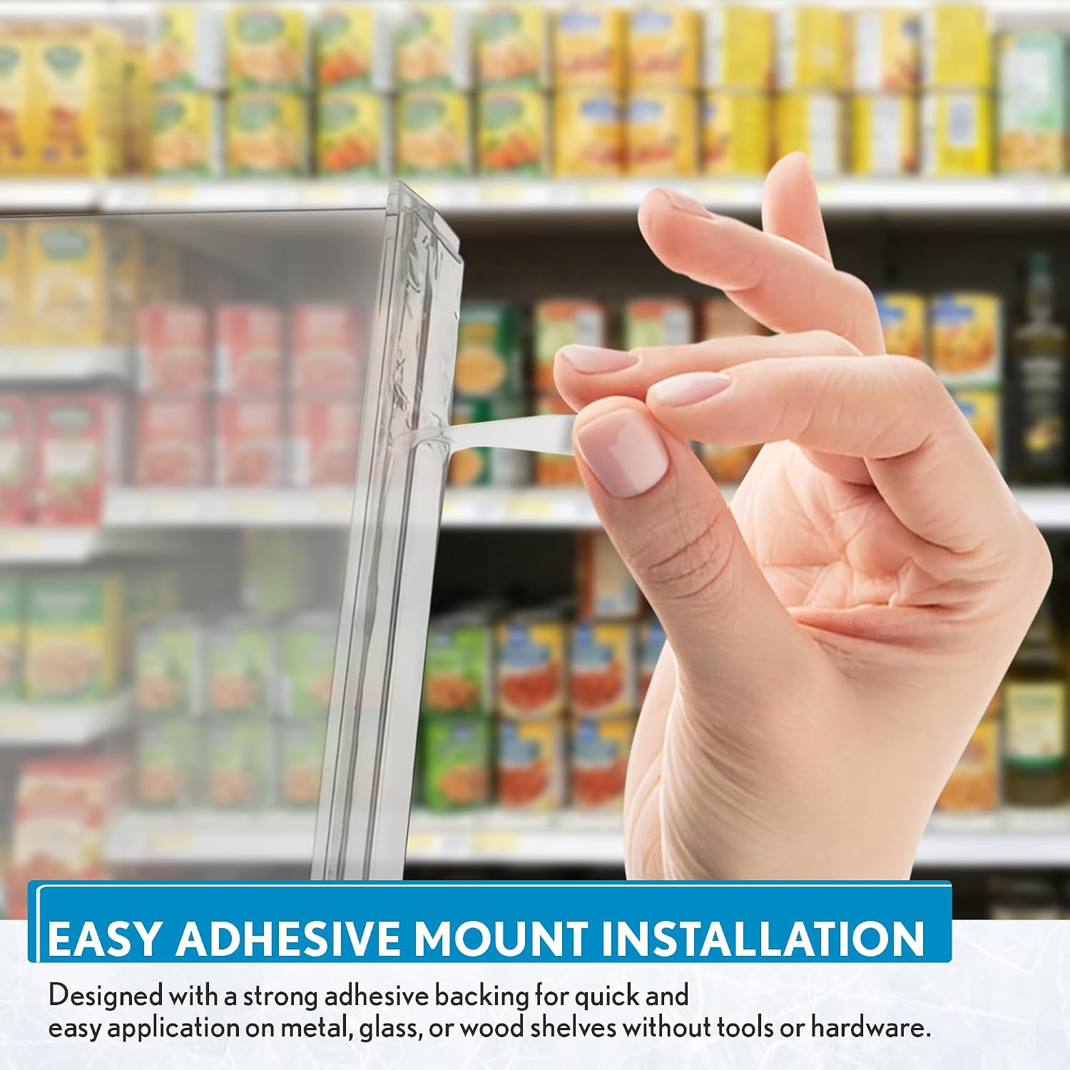 Shelf Dividers, 50 Pack, Self Adhesive, 3” H x 9.5” L Shelf Separators for Retail Shelving, Pantry & Closet Organization, Easy Stick 20 Mil Clear PVC, Product Display Dividers, Clip Strip Corp
