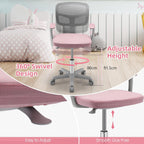 POWERSTONE Kids Desk Chair, Adjustable Mesh Computer Chair with Armrest, Soft Cushion and Mid Back Swivel Office Chair for Teens Students (Pink)
