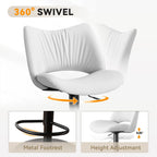 Rowill Bar Stools Set of 2 Modern Counter Height Barstools Swivel Adjustable White Faux Leather Bar Chairs for Kitchen Island with Back and Metal Base