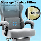 Massage Gaming Chair, Ergonomic Video Game Chair with Lumbar Support and Footrest, Height Adjustable Fabric Computer Chair with Pocket Spring Cushion (Gray)