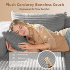 ELUCHANG Oversized 108” Boneless Couch, Comfy Cloud Modular Sectional Sofa, L-Shape Sofa with Chaise, Memory Foam Upholstered Couch for Living Room, Bedroom, No Assembly Required, Corduroy Grey