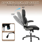 Executive Office Chair with with Flip up Arms, Big and Tall Ergonomic High Back Office Chairs, 90-120° Rocking Lumbar Support Home Computer Desk Chair Wheels(Black)