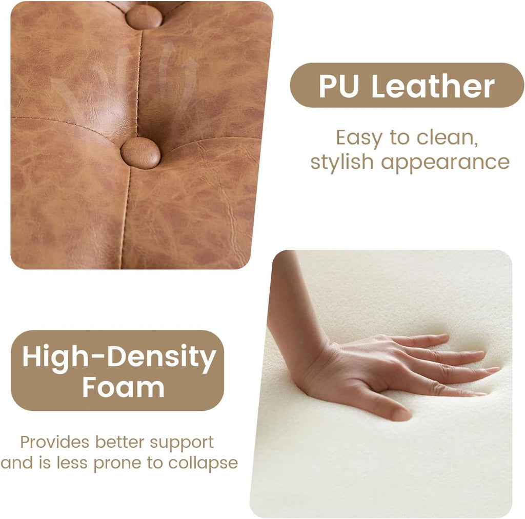 24Inch Round Storage Ottoman, Set of 2, Modern PU Leather Coffee Table with Removable Top, Upholstered Ottoman with Storage Footrest Stool for Living Room, Bedroom (Brown)
