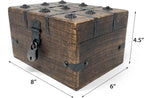 Nautical Cove Treasure Chest Wooden Box with Antique Iron Lock and Skeleton Key (Small 8x6x4.5) - Storage and Decor – Pirate Keepsake Chest, Decorative Storage Box with Hinged Lid