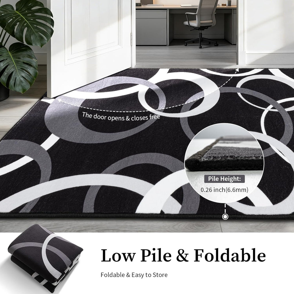 YIHOUSE Washable 2x8 Hallway Runner Rug Non Slip, Black and White 8ft Rug Runners for Bathroom Kitchen Non Skid, Geometric Circle Modern Carpet Runner for Entryway Bedroom