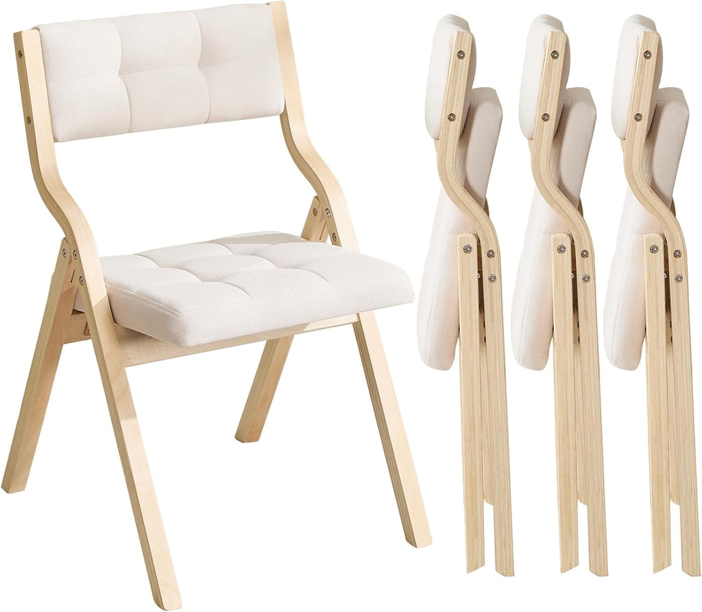 Folding Dining Chairs Set of 4,Padded Foldable Dining Chairs with Cushion,Portable Wooden Folding Chairs for Dining Rooms Kitchen Wedding and Party Indoor Beige