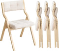 Folding Dining Chairs Set of 4,Padded Foldable Dining Chairs with Cushion,Portable Wooden Folding Chairs for Dining Rooms Kitchen Wedding and Party Indoor Beige