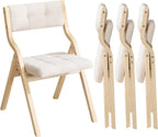 Folding Dining Chairs Set of 4,Padded Foldable Dining Chairs with Cushion,Portable Wooden Folding Chairs for Dining Rooms Kitchen Wedding and Party Indoor Beige