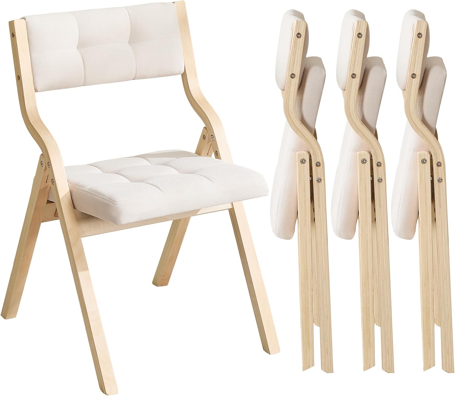 Folding Dining Chairs Set of 4,Padded Foldable Dining Chairs with Cushion,Portable Wooden Folding Chairs for Dining Rooms Kitchen Wedding and Party Indoor Beige