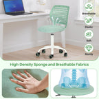 FurnitureR Armless Desk Chair with Wheels, Ergonomic Adjustable Height Swivel Task Chair with Breathable Back and Padded Seat, Rolling Study Computer Seating for Kids Teens, Mint Green