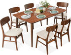 Best Choice Products 7-Piece Wooden Dining Room Table Set, Mid-Century Modern, Kitchen Table w/ 6 Chairs, Upholstered Cushions, Curved Backrests, Rounded Table Corners - Walnut/Cream