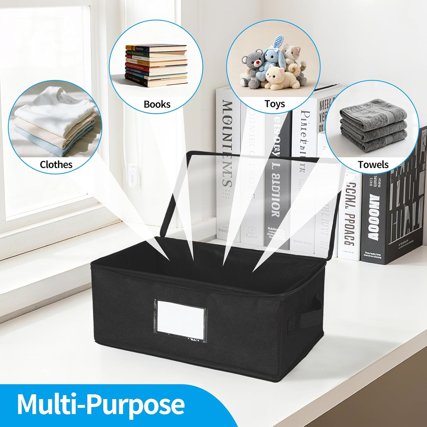 8 Pack Durable Fabric DVD Storage Box with Clear PVC Lid, Holds 25 Standard DVD Cases, Sturdy Non-Woven Fabric with Cardboard Support for Movie Collection, Black