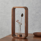 Transprent Glass Vase Test Tube Hydrophilic Plants Holder Walnut Wooden Frame Flower Stand Table Garden Bonsai Decor,Gifts for Women, Home Office Decor Planter (Big)
