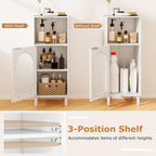 Tangkula Bathroom Floor Cabinet, Wood Side Storage Organizer with Adjustable Shelf, Tempered Glass Door, Anti-Tipping Kit & Solid Wood Legs, Narrow Cabinet for Living Room (White, 14” x 12” x 35.5”)