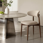 COLAMY Mid-Century Modern Wooden Dining Chair Set of 4, Indoor Upholstered Kitchen Chairs with 2.6" Cozy Padded Seat, Walnut Finish Side Dining Chair for Dining Room & Kitchen, Beige