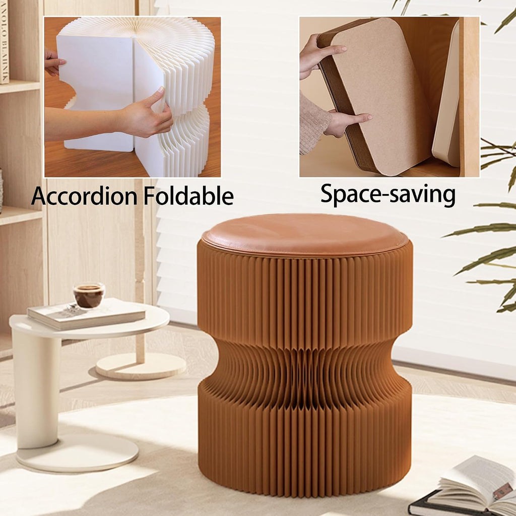 Accordion Folding Stool, Modern Kraft Paper Honeycomb Ottoman, Collapsible Portable Footrest Stool, Fold Up Under Desk Seat for Office Entryway Living Room Small Space (15 Inch, Brown)