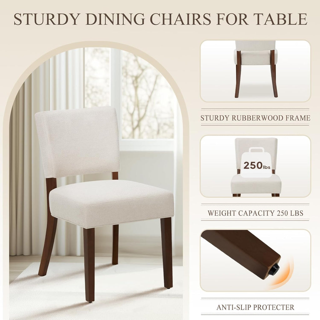 MALOL Upholstered Dining Chairs Set of 4, Fabric Kitchen Chairs with Padded Seat & Back, Solid Wood Legs, Modern Simple Dining Room Chairs for Kitchen, Dining Room, Living Room, Beige
