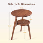 Bamboo Round Side Table, 2-Tier Small Space End Table with Storage Shelf, Mid-Century Modern Rustic Style Narrow Table for Living Room Bedroom Sofa Side