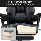 HOFFREE 500lbs Big and Tall Office Chair for Heavy People Executive Desk Chair with Adjustable Lumbar Support Comfy Wide Office Chair,Adjustable Padded Armrest,PU Leather,Black